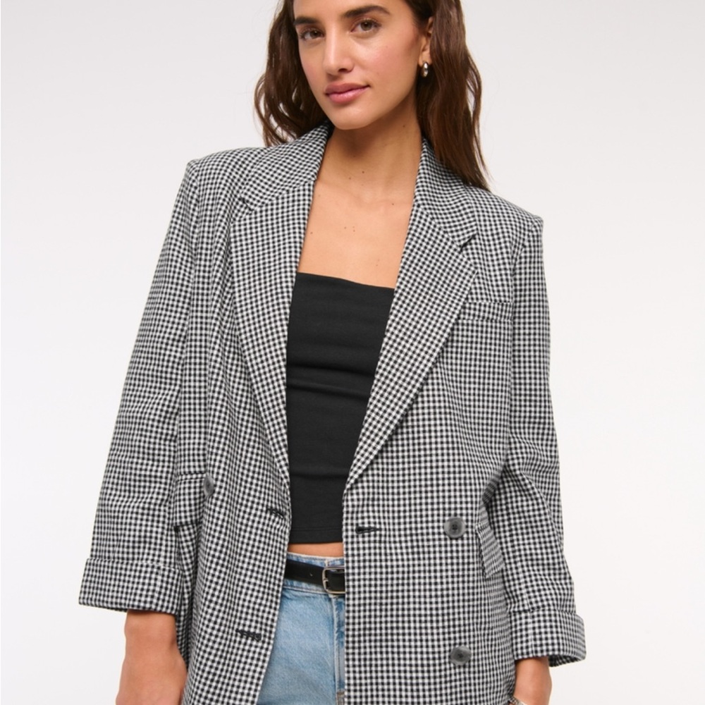Abercrombie & Fitch Black and White oversized linen Blazer